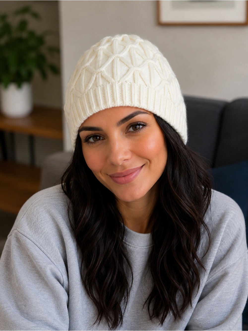 Cream Cable Knit Beanie